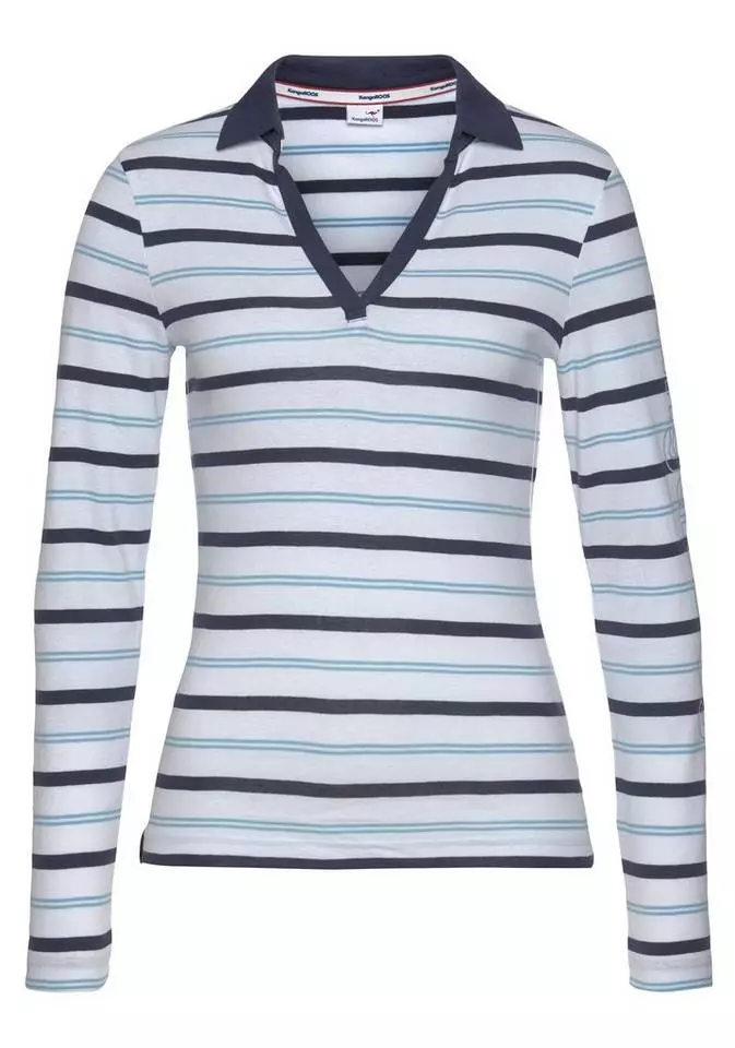 KangaROOS Langarm-Poloshirt mit KangaROOS Schriftzug am Ärmel Weiß-marine, Bordeaux-weiß 5 KangaROOS Langarm-Poloshirt mit KangaROOS Schriftzug am Ärmel Weiß-marine, Bordeaux-weiß – Bild 5