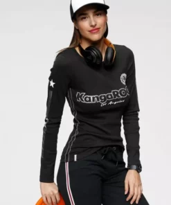 KangaROOS Langarmshirt mit Druck und Streifen am Ärmel Weiß-bedruckt-blau, Schwarz-bedruckt-silberfarben-weiß, Blau-bedruckt-weiß-silberfarben