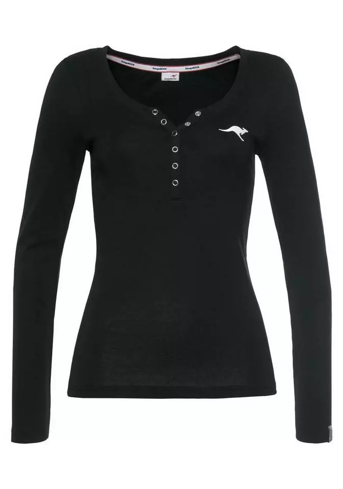 KangaROOS Langarmshirt mit Känguru-Logodruck und Knopfleiste - NEUE KOLLEKTION Himbeere-meliert, Schwarz 4 KangaROOS Langarmshirt mit Känguru-Logodruck und Knopfleiste - NEUE KOLLEKTION Himbeere-meliert, Schwarz – Bild 4