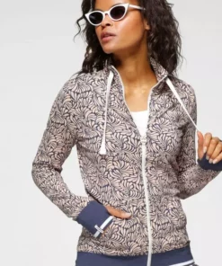 KangaROOS Sweatjacke mit modischem Allover-Druck und Stehkragen Schwarz-weiß, Jeansblau-rosa