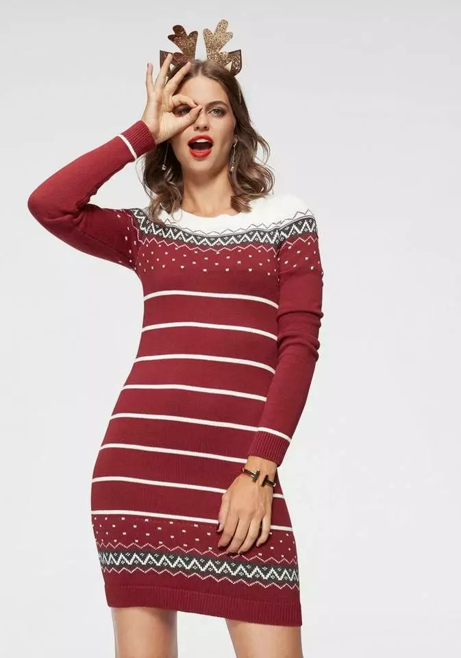 KangaROOS Strickkleid im Norweger-Look Bordeaux-weiß-anthrazit, Grau-rosa, Marine-grau-gelb, Schwarz-weiß-rot 8 KangaROOS Strickkleid im Norweger-Look Bordeaux-weiß-anthrazit, Grau-rosa, Marine-grau-gelb, Schwarz-weiß-rot – Bild 8