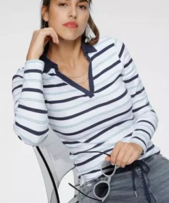 KangaROOS Langarm-Poloshirt mit KangaROOS Schriftzug am Ärmel Weiß-marine, Bordeaux-weiß