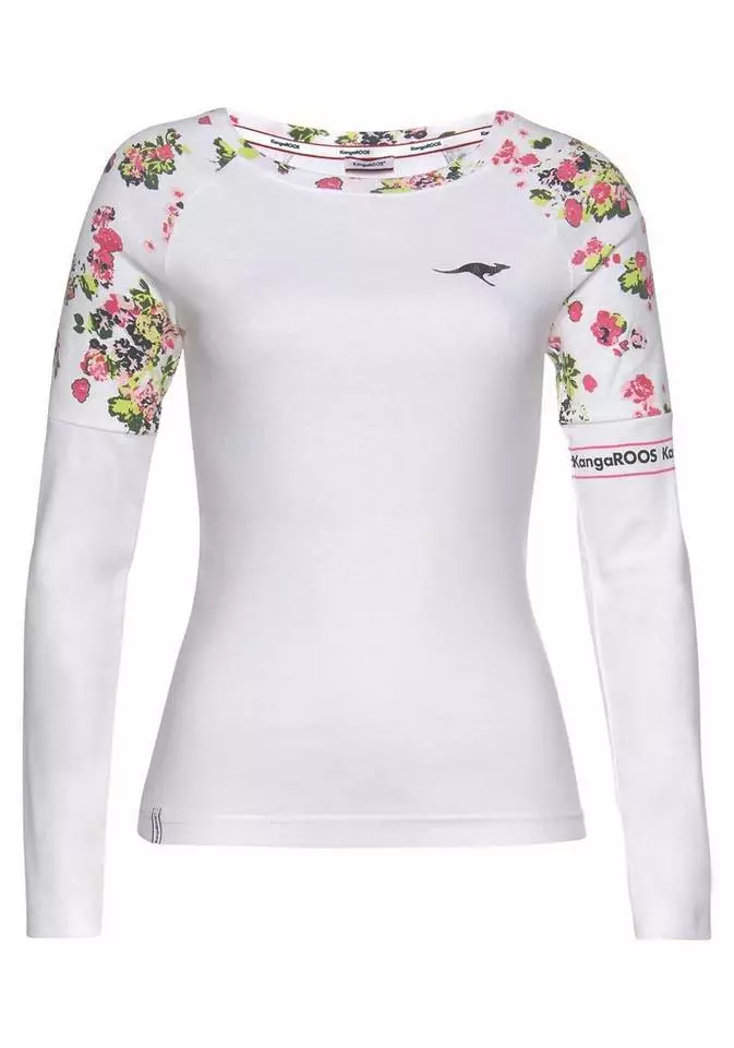 KangaROOS Langarmshirt mit floralem Druck Einsatz - NEUE KOLLEKTION Marine, Weiß 5 KangaROOS Langarmshirt mit floralem Druck Einsatz - NEUE KOLLEKTION Marine, Weiß – Bild 5