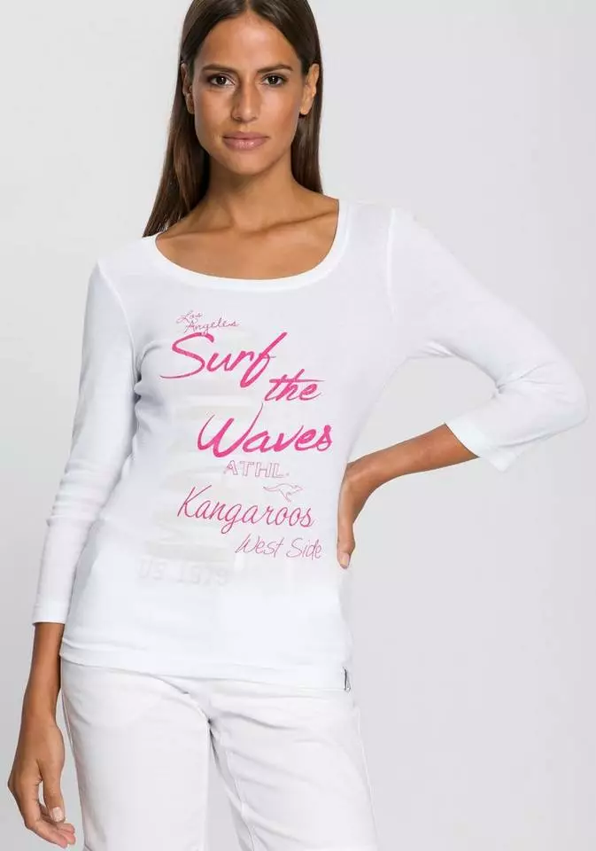 KangaROOS 3/4-Arm-Shirt mit auffälligen Schriftzügen Hellgrau-meliert, Marine, Weiß, Pink 1 KangaROOS 3/4-Arm-Shirt mit auffälligen Schriftzügen Hellgrau-meliert, Marine, Weiß, Pink