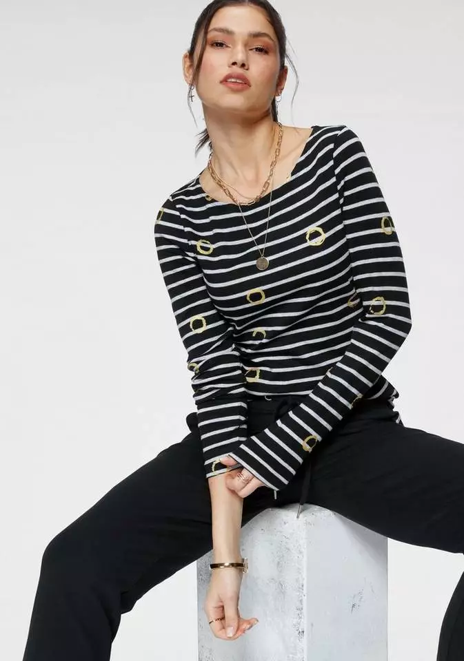 KangaROOS Langarmshirt mit Streifen und Allover-Print Schwarz-hellgrau-meliert, Weiß-rosa-gestreift, Marine-weiß-gestreift 9 KangaROOS Langarmshirt mit Streifen und Allover-Print Schwarz-hellgrau-meliert, Weiß-rosa-gestreift, Marine-weiß-gestreift – Bild 9