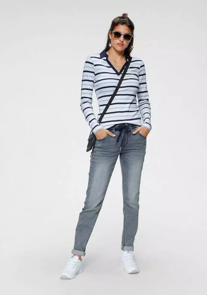 KangaROOS Langarm-Poloshirt mit KangaROOS Schriftzug am Ärmel Weiß-marine, Bordeaux-weiß 8 KangaROOS Langarm-Poloshirt mit KangaROOS Schriftzug am Ärmel Weiß-marine, Bordeaux-weiß – Bild 8