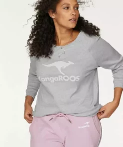 KangaROOS Sweater mit großem Label-Print vorne Hellgrau-meliert, Blau, Weiß, Schwarz -KangaROOS Verkaufsladen 21320444