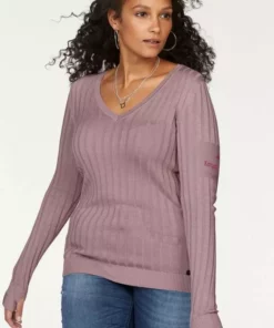 KangaROOS V-Ausschnitt-Pullover in breit geripptem Feinstrick Hellgrau-melange, Aquablau, Marine, Khaki -KangaROOS Verkaufsladen 21321044