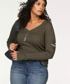 KangaROOS V-Ausschnitt-Pullover in breit geripptem Feinstrick Hellgrau-melange, Aquablau, Marine, Khaki -KangaROOS Verkaufsladen 21321101