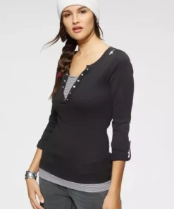 KangaROOS 2-in-1-Shirt mit geöffneter Zierknopfleiste und Turn-up Ärmeln Schwarz-weiß, Himbeere-marine-weiß, Türkis-schwarz-weiß, Marine-weiß