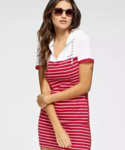KangaROOS Shirtkleid mit cooler Kapuze Weiß-marine-gestreift, Schwarz-weiß-geringelt, Weiß-rot-geringelt