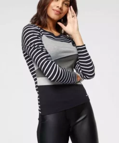 KangaROOS Langarmshirt in tollem Color-Blocking-Design Schwarz-grau, Marine-weiß-lachs