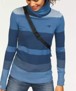 KangaROOS Rollkragenpullover gestreift mit hohem Stehkragen Blau-mittelblau, Beige-rosa, Hellgrau-türkis-gestreift, Altrosa-türkis -KangaROOS Verkaufsladen 24866943