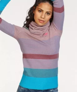 KangaROOS Rollkragenpullover gestreift mit hohem Stehkragen Blau-mittelblau, Beige-rosa, Hellgrau-türkis-gestreift, Altrosa-türkis