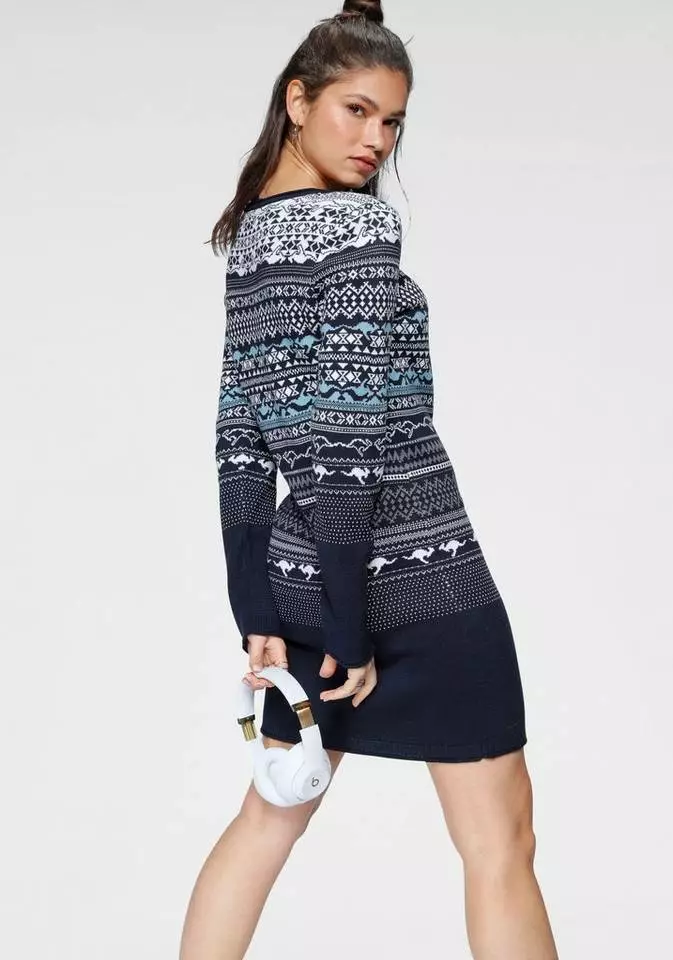 KangaROOS Strickkleid im kontrastreichen Norweger-Design Schwarz-weiß-gemustert, Blau-weiß-gemustert 2 KangaROOS Strickkleid im kontrastreichen Norweger-Design Schwarz-weiß-gemustert, Blau-weiß-gemustert – Bild 2
