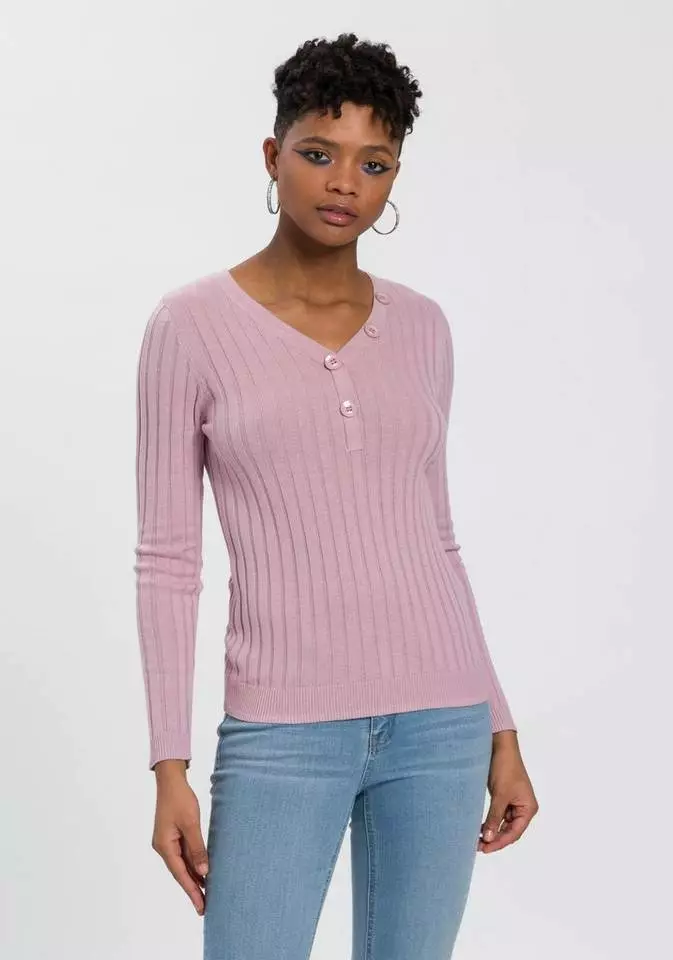 KangaROOS Strickpullover mit Knöpfen in gestreift und uni Rosa, Marine, Graublau 1 KangaROOS Strickpullover mit Knöpfen in gestreift und uni Rosa, Marine, Graublau