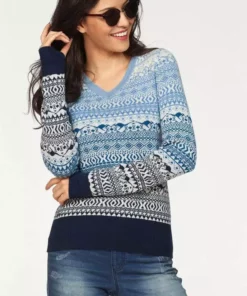 KangaROOS Jacquardpullover im Norweger-Muster mit kleinen Kängurus Offwhite-taupe-gemustert, Marine-hellblau -KangaROOS Verkaufsladen 26894876