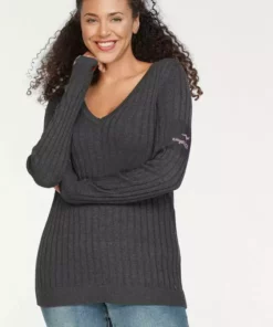 KangaROOS V-Ausschnitt-Pullover in breit geripptem Feinstrick Hellgrau-melange, Aquablau, Marine, Khaki -KangaROOS Verkaufsladen 27422342