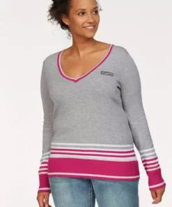 KangaROOS V-Ausschnitt-Pullover im tollen Streifen-Farb-Mix Marine-rot, Grau-meliert-pink, Hummer-mint-wollweiß-blau-gestreift, Grün-hellgrau-wollweiß-gestreift -KangaROOS Verkaufsladen 27423361