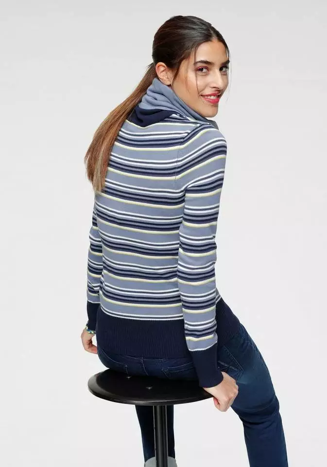 KangaROOS Streifenpullover mit großem doppellagigem Rollkragen Blau-weiß-gestreift, Hellgrau-rosa-gestreift 2 KangaROOS Streifenpullover mit großem doppellagigem Rollkragen Blau-weiß-gestreift, Hellgrau-rosa-gestreift – Bild 2