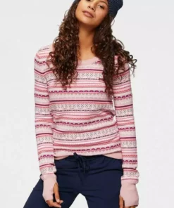 KangaROOS Rundhalspullover im bunt gemusterten Jaquard-Feinstrick Rosa-bunt, Hellgrau-meliert-bunt, Wollweiß-grau-bunt, Schwarz-rot-bunt