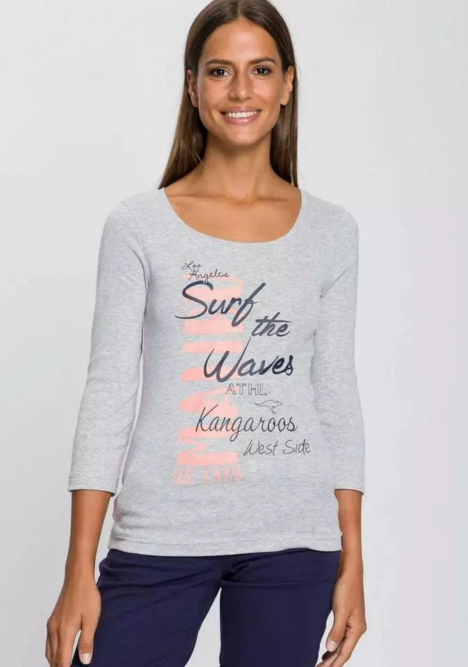 KangaROOS 3/4-Arm-Shirt mit auffälligen Schriftzügen Hellgrau-meliert, Marine, Weiß, Pink 15 KangaROOS 3/4-Arm-Shirt mit auffälligen Schriftzügen Hellgrau-meliert, Marine, Weiß, Pink – Bild 15