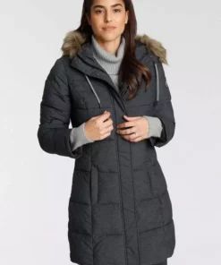 KangaROOS Steppjacke mit kuscheligem, abnehmbarem Fellimitat-Kragen an der Kapuze - NEUE KOLLEKTION Jeansblau-meliert, Schwarz-meliert