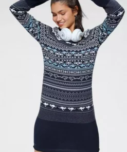 KangaROOS Strickkleid im kontrastreichen Norweger-Design Schwarz-weiß-gemustert, Blau-weiß-gemustert