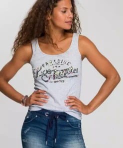 KangaROOS Ripptanktop mit blumigem Puff-Print Himbeere, Hellgrau-meliert -KangaROOS Verkaufsladen 2e1917a3 689d 5f2e baac 470e4416cee8