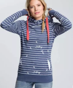 KangaROOS Hoodie in Langform mit überlappender Kapuze Ecru-meliert-mittelblau, Blau-meliert-weiß, Koralle-meliert, Schwarz