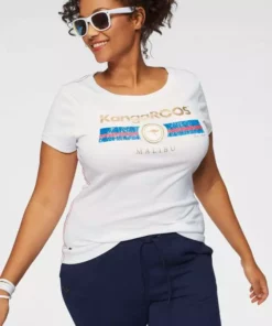 KangaROOS T-Shirt mit Label Metallic Print Hellgrau-meliert, Türkis, Schwarz, Marine -KangaROOS Verkaufsladen 30207497