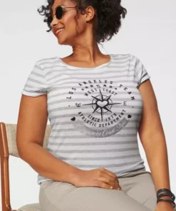 KangaROOS T-Shirt mit großem Metallic-Print vorne Marine-weiß-gestreift, Grau-weiß-gestreift, Bordeaux-weiß-gestreift -KangaROOS Verkaufsladen 30207501