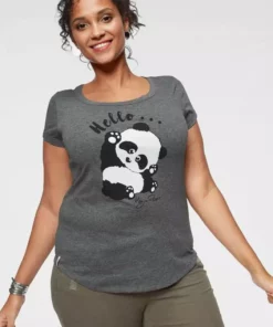 KangaROOS T-Shirt mit niedlichem Pandaprint vorne und hinten Anthrazit-meliert, Marine -KangaROOS Verkaufsladen 30207506