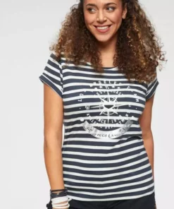 KangaROOS T-Shirt mit großem Metallic-Print vorne Marine-weiß-gestreift, Grau-weiß-gestreift, Bordeaux-weiß-gestreift -KangaROOS Verkaufsladen 30207911