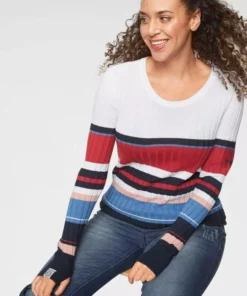 KangaROOS Rundhalspullover im sportivem Streifen-Design Bunt-lila, Weiß-marine-rot-gestreift, Wollweiß-rosa, Pink-orange-grün -KangaROOS Verkaufsladen 30208133