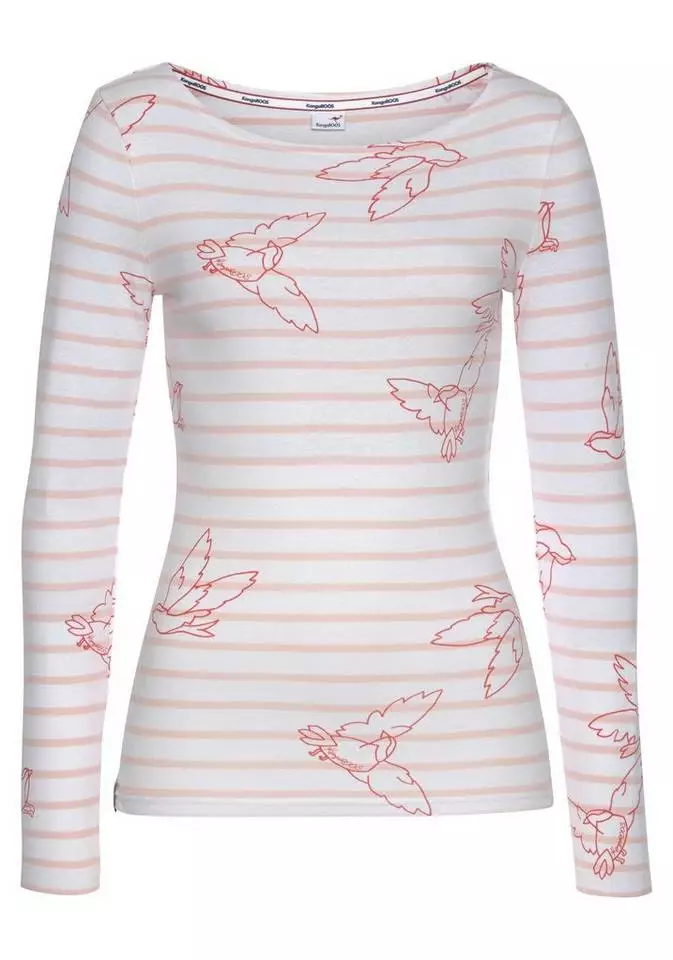 KangaROOS Langarmshirt mit Streifen und Allover-Print Schwarz-hellgrau-meliert, Weiß-rosa-gestreift, Marine-weiß-gestreift 5 KangaROOS Langarmshirt mit Streifen und Allover-Print Schwarz-hellgrau-meliert, Weiß-rosa-gestreift, Marine-weiß-gestreift – Bild 5