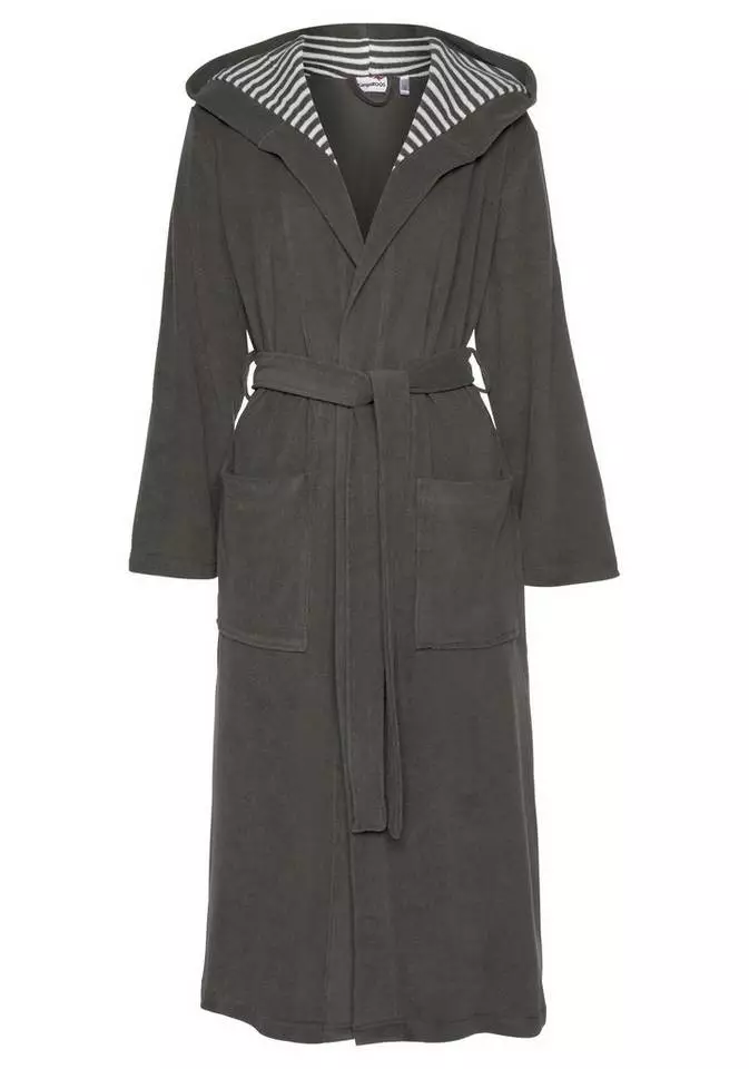 Damenbademantel »Dalia«, KangaROOS, außen Unifarben und innen mit Streifen Anthrazit-weiß, Blau-weiß, Beere 4 Damenbademantel »Dalia«, KangaROOS, außen Unifarben und innen mit Streifen Anthrazit-weiß, Blau-weiß, Beere – Bild 4