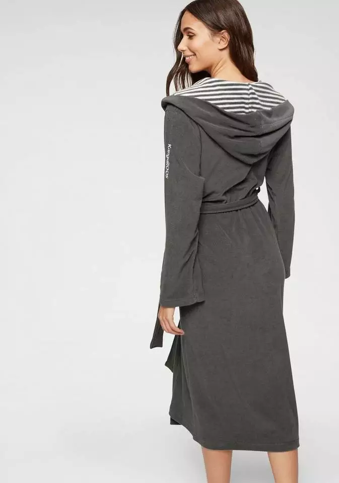 Damenbademantel »Dalia«, KangaROOS, außen Unifarben und innen mit Streifen Anthrazit-weiß, Blau-weiß, Beere 2 Damenbademantel »Dalia«, KangaROOS, außen Unifarben und innen mit Streifen Anthrazit-weiß, Blau-weiß, Beere – Bild 2