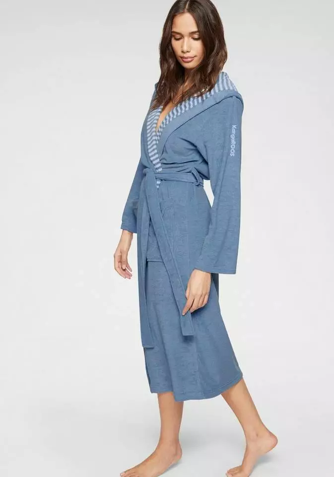 Damenbademantel »Dalia«, KangaROOS, außen Unifarben und innen mit Streifen Anthrazit-weiß, Blau-weiß, Beere 6 Damenbademantel »Dalia«, KangaROOS, außen Unifarben und innen mit Streifen Anthrazit-weiß, Blau-weiß, Beere – Bild 6