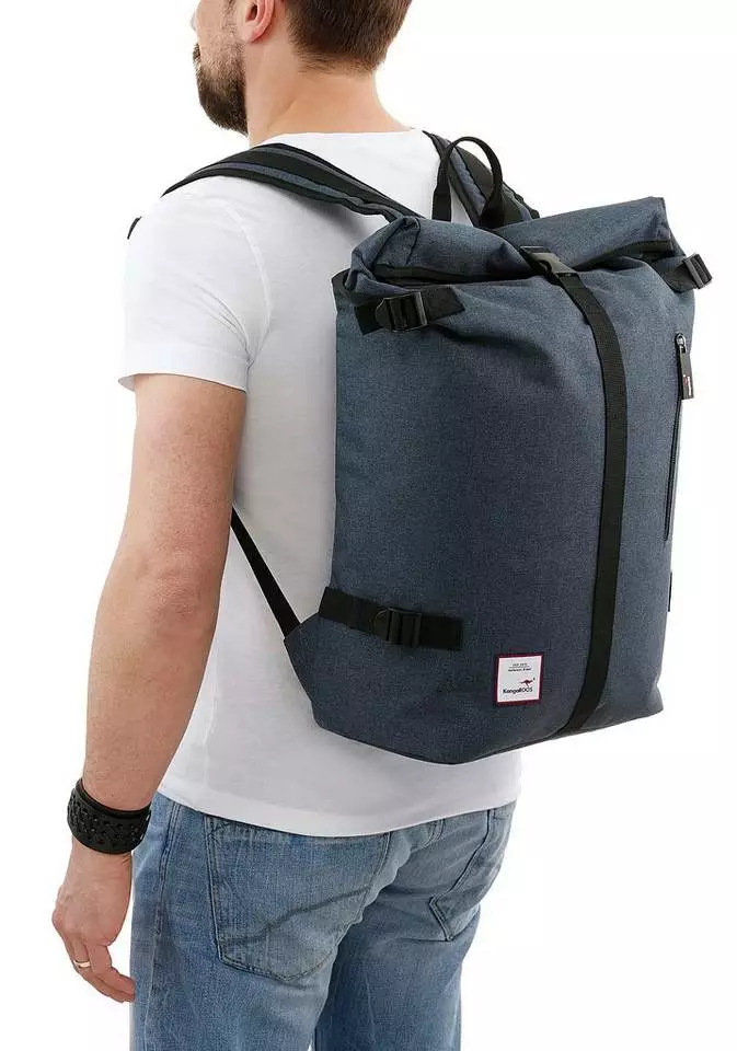 KangaROOS Cityrucksack, mit viel Stauraum und modischem Rolltop Blau, Grau 3 KangaROOS Cityrucksack, mit viel Stauraum und modischem Rolltop Blau, Grau – Bild 3