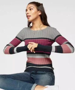 KangaROOS Rundhalspullover im sportivem Streifen-Design Bunt-lila, Weiß-marine-rot-gestreift, Wollweiß-rosa, Pink-orange-grün -KangaROOS Verkaufsladen 33404262