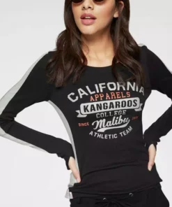 KangaROOS Longsleeve mit großem Label-Print vorne Schwarz-hellgrau-meliert, Hellgrau-meliert-rosa, Marine-wei&szlig;