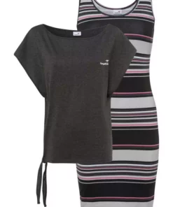 KangaROOS Jerseykleid (Set, 2-tlg., mit T-Shirt) mit Stretchanteil Türkis-weiß, Anthrazit-meliert-schwarz, Marine | rot-blau-gestreift