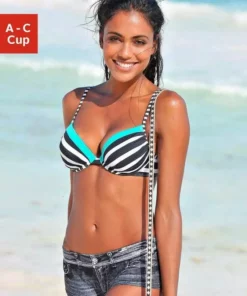 KangaROOS Push-Up-Bikini-Top »Anita«, im sportlichen Blockstreifendesign Schwarz-weiß, Marine-weiß