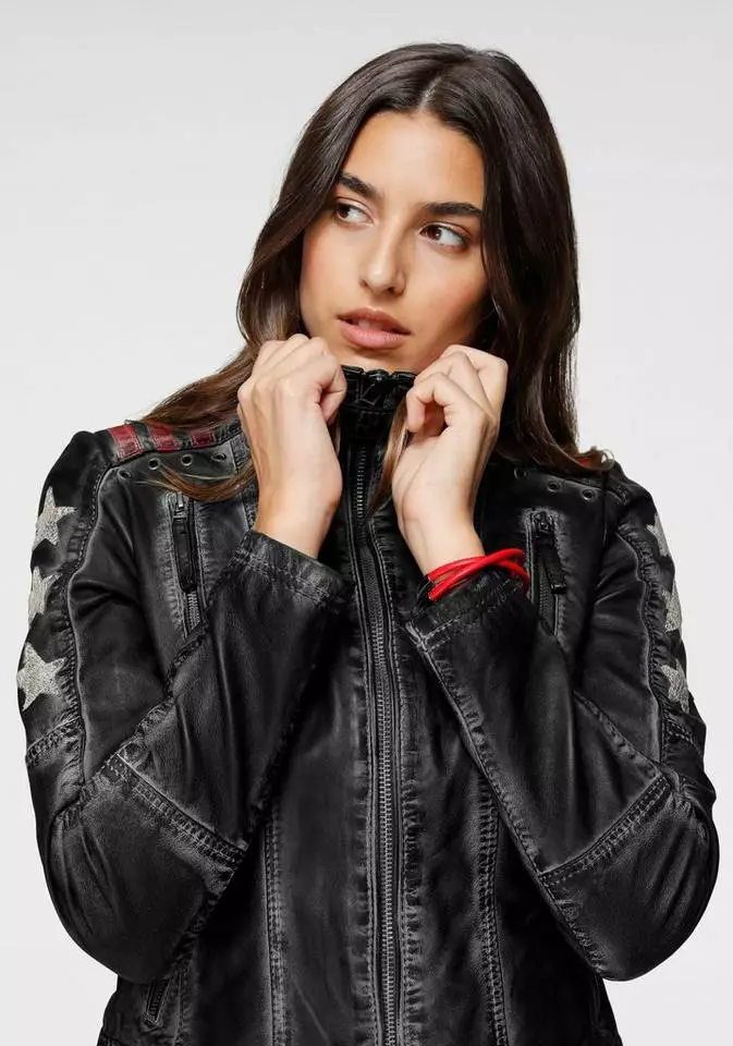 KangaROOS Bikerjacke mit vielen Ösen, Zippern und aufgenähten Sternen Black-used, Blue-used 3 KangaROOS Bikerjacke mit vielen Ösen, Zippern und aufgenähten Sternen Black-used, Blue-used – Bild 3