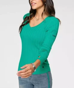 KangaROOS V-Ausschnitt-Pullover in breit geripptem Feinstrick Hellgrau-melange, Aquablau, Marine, Khaki -KangaROOS Verkaufsladen 35213752