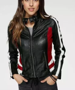 KangaROOS Lederjacke mit farbigen Streifendetails Schwarz-rot, Grün-offwhite -KangaROOS Verkaufsladen 35214464