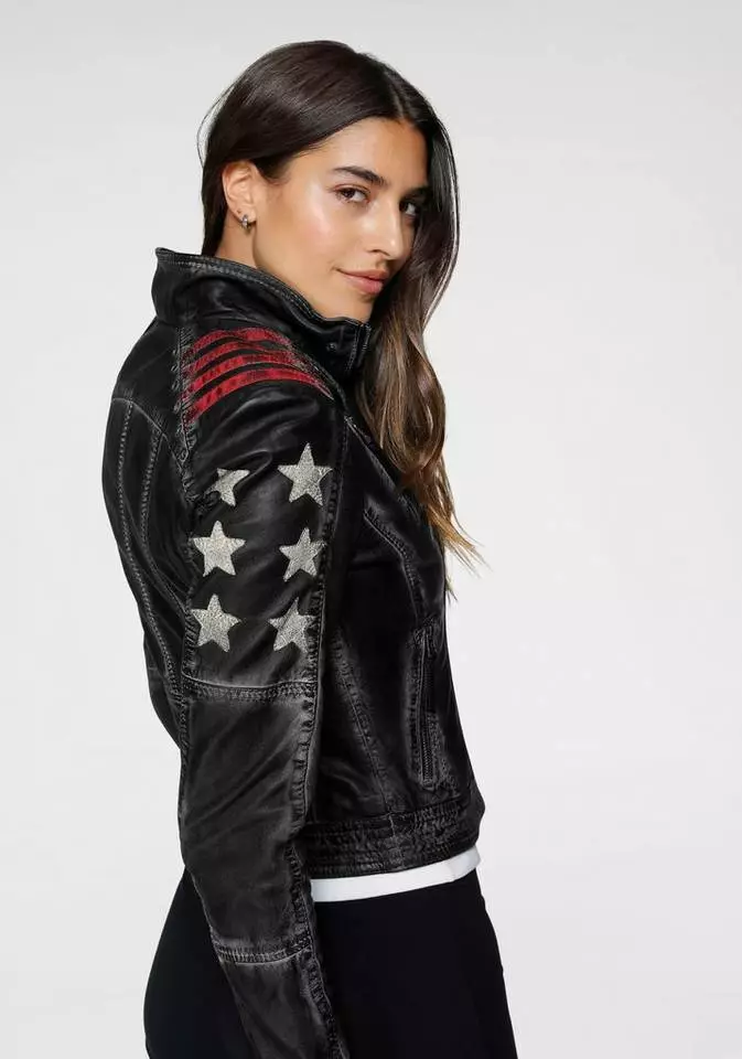 KangaROOS Bikerjacke mit vielen Ösen, Zippern und aufgenähten Sternen Black-used, Blue-used 2 KangaROOS Bikerjacke mit vielen Ösen, Zippern und aufgenähten Sternen Black-used, Blue-used – Bild 2