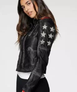 KangaROOS Bikerjacke mit vielen Ösen, Zippern und aufgenähten Sternen Black-used, Blue-used