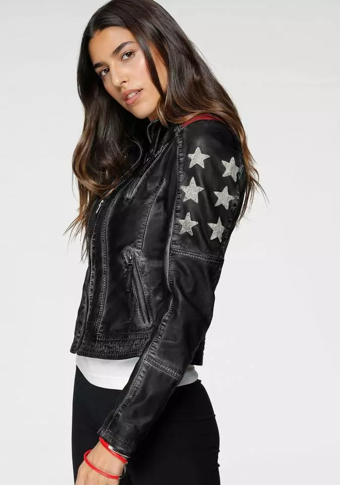 KangaROOS Bikerjacke mit vielen Ösen, Zippern und aufgenähten Sternen Black-used, Blue-used 1 KangaROOS Bikerjacke mit vielen Ösen, Zippern und aufgenähten Sternen Black-used, Blue-used